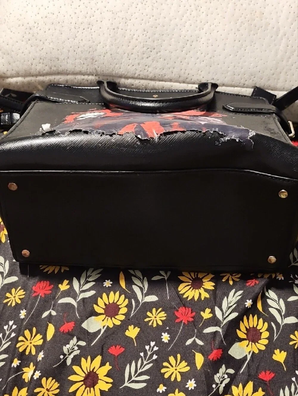 kate spade Black Leather Horror Character Satchel with Red Graphic
